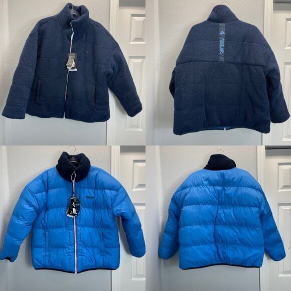 Reversible Polar Quilted Sherpa Jacket Navy Cornflower - Picture 1 of 15
